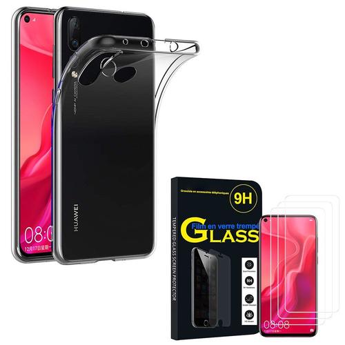 Coque Silicone Pour Huawei Nova 4 6.4" Gel Ultraslim Et Ajustement Parfait - Transparent + 3 Films Verre Trempé