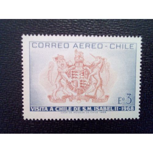 Timbre Chili Yt Pa 251 Blason Chilien Visite De La Reine Elizabeth Ii 1968 ( 080512 )