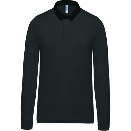Polo Homme Rugby - Manches Longues - K213 - Gris Fonc? - Col Contrast?