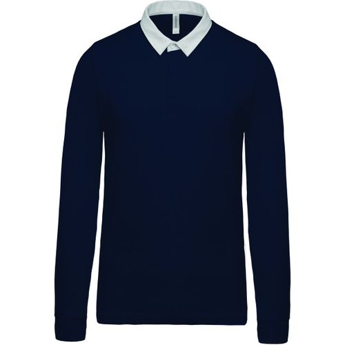 Polo Homme Rugby - Manches Longues - K213 - Bleu Marine - Col Contrast?