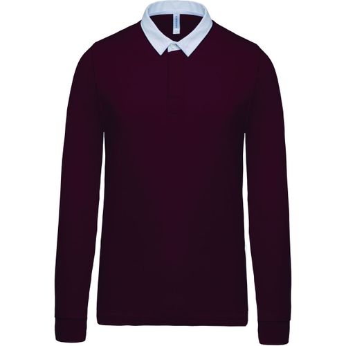 Polo Homme Rugby - Manches Longues - K213 - Rouge Vin - Col Contrast?