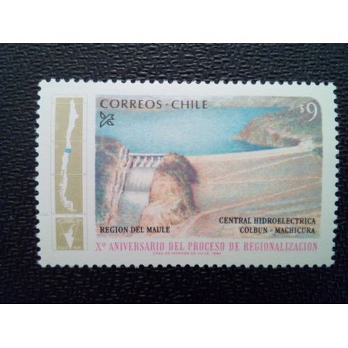 Timbre Chili Yt 665 Colbun-Machicura Hydroélectrique, Maule 1984 ( 080512 )