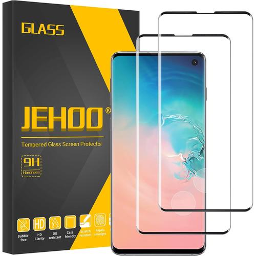 [2 Pièces Verre Trempé Pour Samsung Galaxy S10, Film De Protection Écran Pour Samsung S10 Compatible Avec Lecteur D¿Empreinte[Sans Bulles][Dureté 9h][Antichoc Anti Rayure Vitre] 100