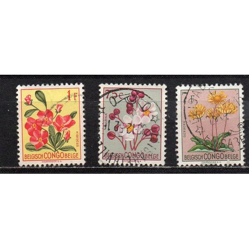 Congo Belge- Lot De 3 Timbres Oblitérés- Fleurs