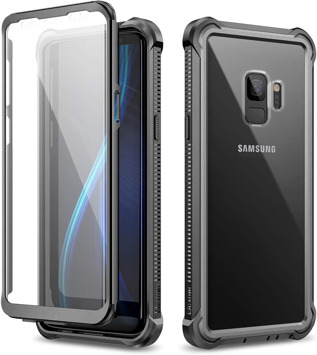 Coque Pour Samsung Galaxy S9, Housse Pare-Chocs En Silicone Antichoc Boîtier Transparent Étui De Protection Intégrale À 360 Degrés Avec Protecteur D'écran Intégré - Noir