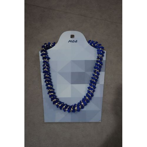 Neuf Collier Ethnique Métal Et Pompons Bleu/Or Moa