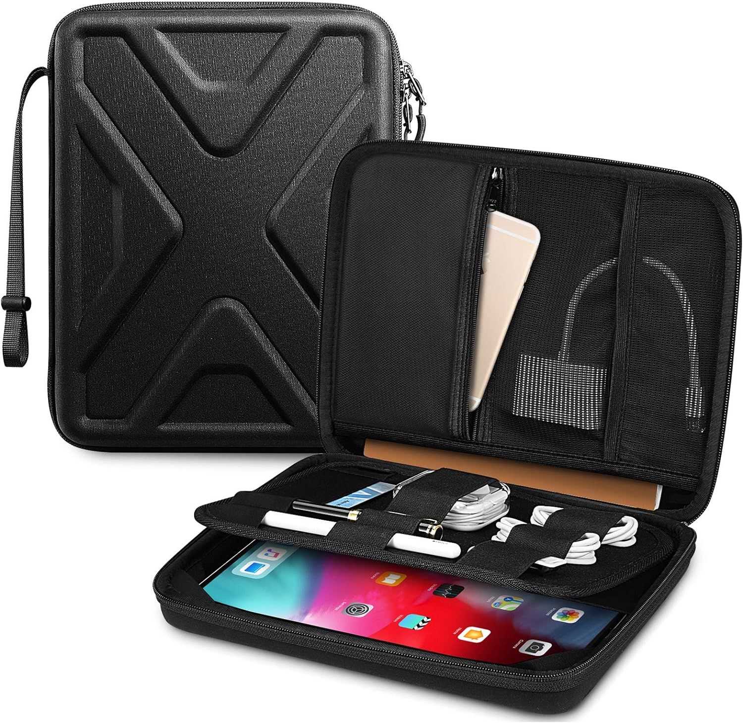 Housse Pour 11"" Ipad Pro, 10,9"" Ipad Air 5 2022/ Air 4 2020, Ipad 10,2"", Samsung Galaxy Tab A8 10,5"", Lenovo Tab, 11 Pouces Portfolio Sacoche De Rangement Pour Tablette Et Accessoires, Noir