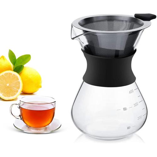 Pour Over Cafetière 400ml, Cafetière Manuell avec Filtre en Acier Inoxydable, Cafetière à verser