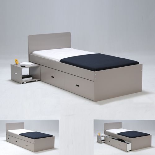 Lit Xenia 90x190 + 1 Chevet + 1 Tiroir / Gris