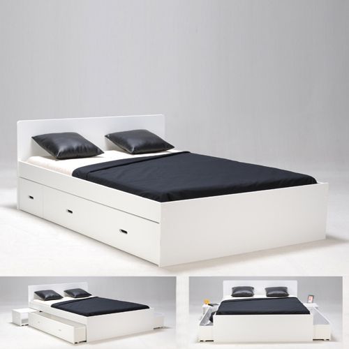 Lit Double Zenia 160x200 + 2 Chevets + 2 Tiroirs / Blanc/ 205x164x80