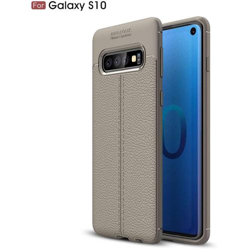 Coque Samsung Galaxy S10, Coque Premium Tpu Souple Anti-Choc, Avec La Design Texture Cuir.(S10 Cuir) (Gris)