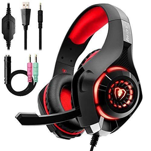 Casque Gaming PS4,Casque Gamer Xbox one/PS4 avec Micro Anti Bruit LED  Stéréo Basse Jeux Gaming rouge