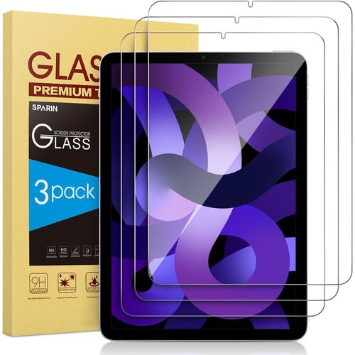3 Pièces Verre Trempé pour iPad Air 5/4 2022/2020, Film Protection Écran pour iPad Air 5è/4è Génération 10.9 Pouces, Vitre Protecteur, Installation Facile