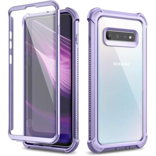 Coque Pour Samsung Galaxy S10, En Silicone Antichoc Boîtier Housse Étui De Protection Intégrale À 360 Panneau Arrière Transparent Anti-Rayures Protecteur D'écran Intégré - Violet