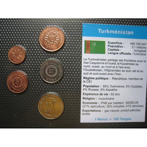 Lot/Set - Série De 5 Pièces De Monnaie Neuves 1 - 5 - 10 - 20 - 50 Tenge - Turkménistan - Europe/Asie - 1993