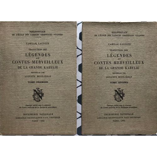 Traduction Des Legendes Et Contes Merveilleux De La Grande Kabylie En 2 Tomes
