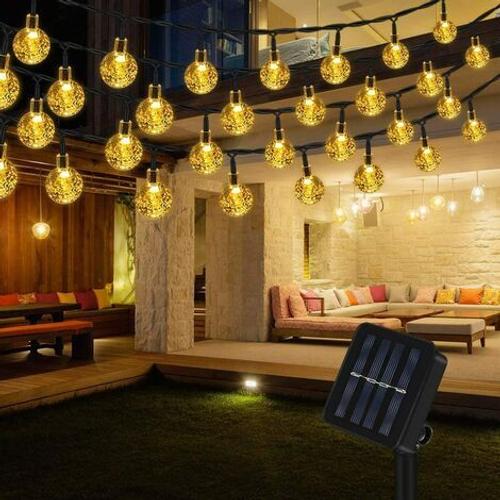 Guirlande lumineuse solaire pour extérieur, 100 LED, boules de cristal, étanche, pour extérieur/intérieur, jardin, balcon, arbres, mariages, fêtes, Noël (blanc chaud)