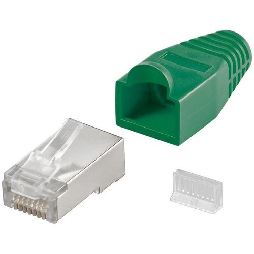 Goobay Lot de 5 Connecteurs RJ45 CAT 5e STP blindé, avec protection anti-torsion Vert