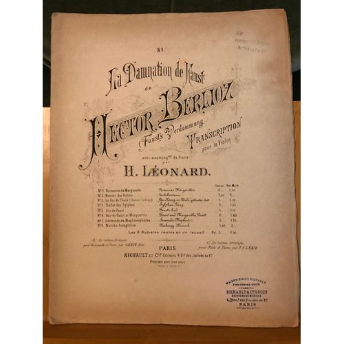 H. Berlioz La Damnation De Faust Transcription Violon Piano H. Léonard Ed. Richault