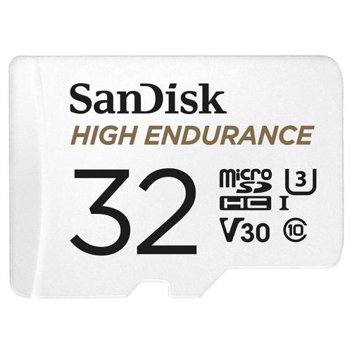 SanDisk - Carte microSDHC haute endurante pour la vidéosurveillance + Adaptateur SD, 32 Go, jusqu'à 100Mo/s en lecture et 40Mo/s en écriture, Class 10, U3, V30