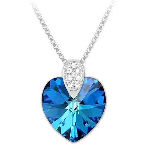 Lily-Crystal [Q4230] - Collier Argent Artisanal 'love' Bleu Bermudes Argenté - 42 Cm 13x13 Mm