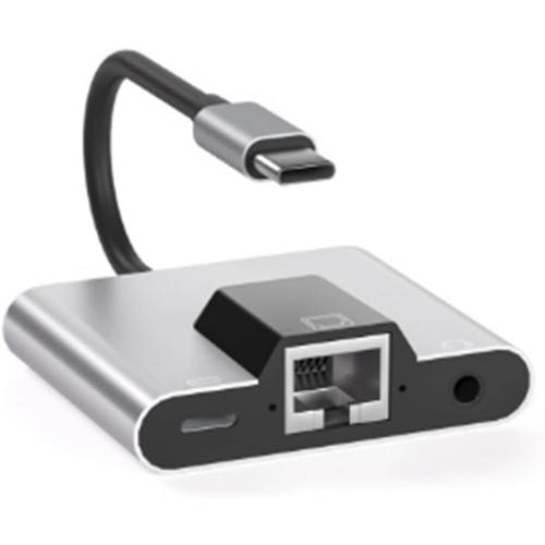 Adaptateur RéSeau LAN Type-C vers Ethernet Hub USB C vers 3,5 mm Audio PD Station d'accueil de Charge pour Ordinateur Portable et TéLéPhone Portable