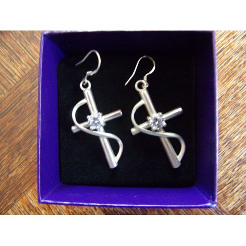 Boucles D'oreilles Croix Argenté Pierre Centrale