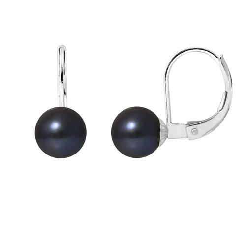 Boucles D'oreilles Dormeuses Perles De Culture Noires Et Or Blanc 375/1000 - Joaillerie Bps K318 W Noir - Ob Unique