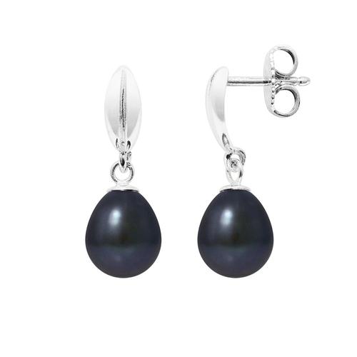 Boucles D'oreilles Perles De Culture Noires Et Or Blanc 375/1000 - Joaillerie Bps K321 W Noir - Ob Unique