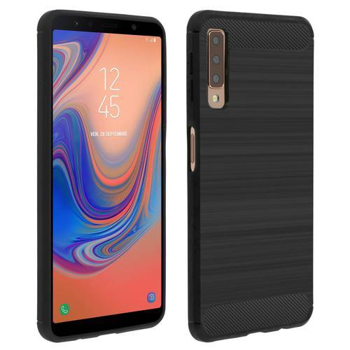 Coque Galaxy A7 2018 Protection Silicone Gel Finition Carbone Effet Alu Brossé