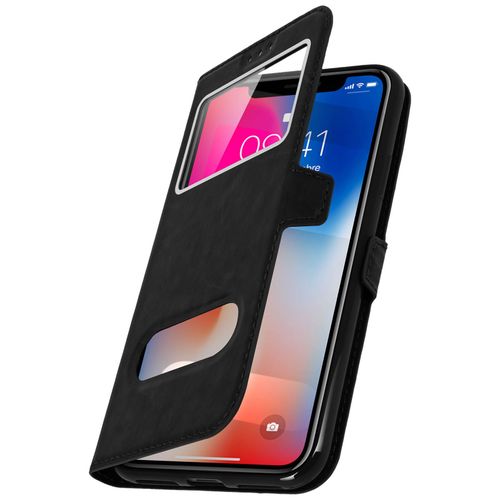 Housse Iphone X / Xs Etui Double Fenêtre Coque Silicone - Noir