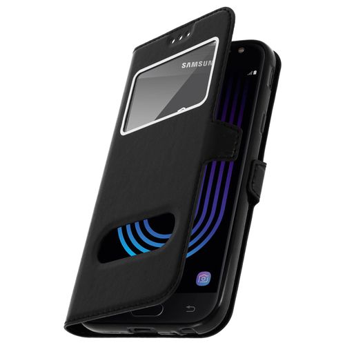 Housse Samsung Galaxy J3 2017 Etui Double Fenêtre Coque Silicone Gel - Noir