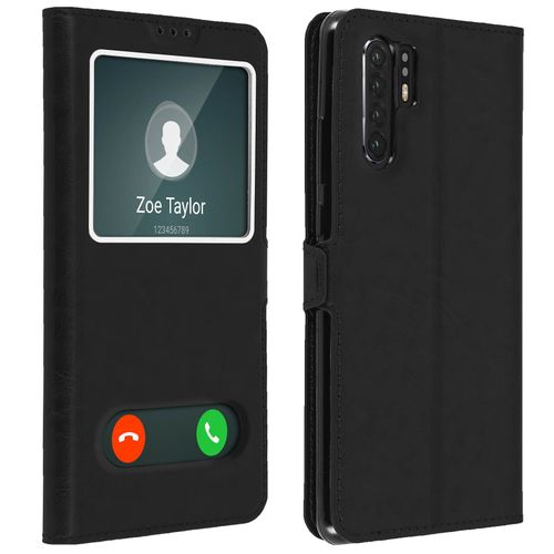 Housse Huawei P30 Pro Étui Double Fenêtre Fonction Support Coque Silicone - Noir