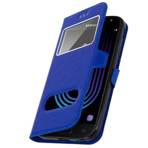 Housse Samsung Galaxy J3 2017 Etui Double Fenêtre Coque Silicone Gel - Bleunuit