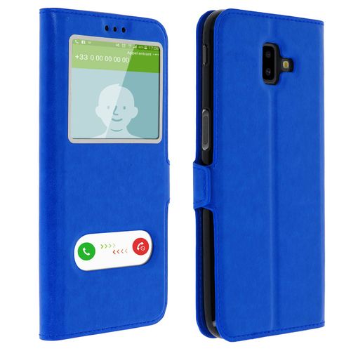Housse Samsung Galaxy J6 Plus Etui Double Fenêtre Coque Silicone - Bleu