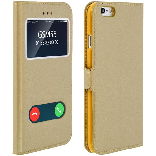 Housse Iphone 6/Iphone 6s Etui Clapet 2x Fenêtre Coque Silicone Gel - Or