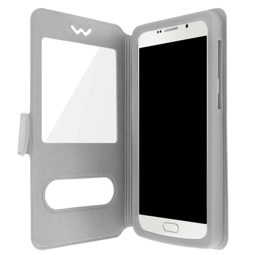 Housse Etui Folio Universel Smartphone 5.3 À 5.5 Pouces - Argent - 2x Fenêtres