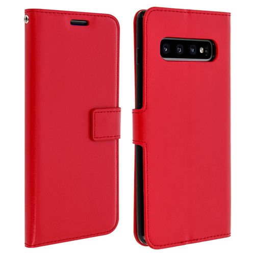 Housse Samsung Galaxy S10 Plus Étui Folio Portefeuille Support Vidéo - Rouge