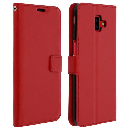 Housse Samsung Galaxy J6 Plus Étui Portefeuille Rangements Cartes Support Rouge