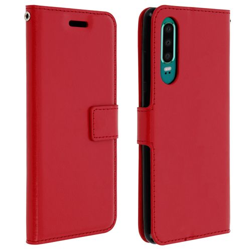 Housse Huawei P30 Étui Folio Portefeuille Fonction Support Vidéo - Rouge
