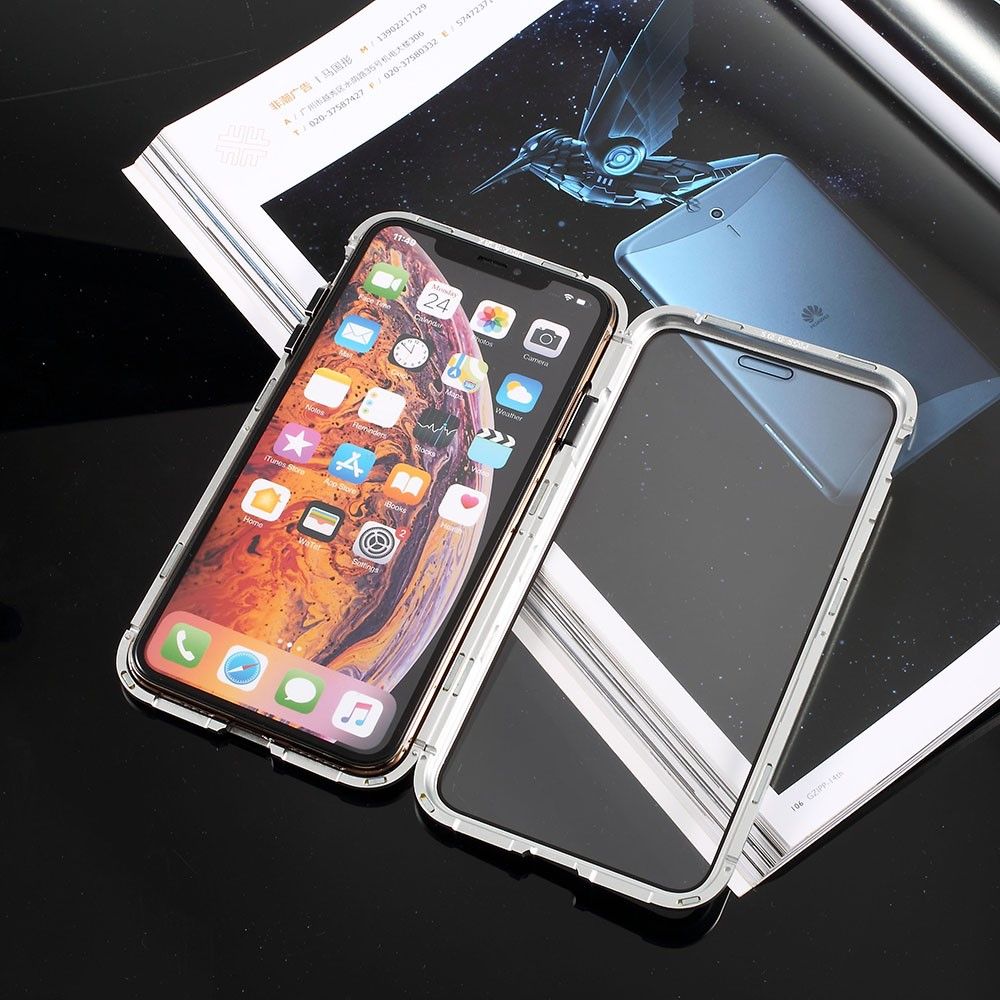 Coque En Tpu Cadre D'adsorption Entièrement Magnétique Verre Argent Pour Votre Apple Iphone X/Xs