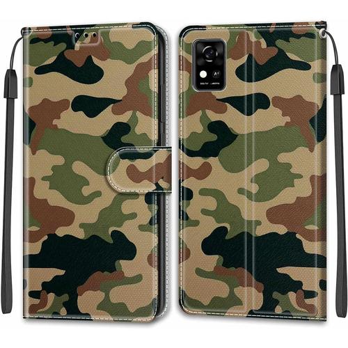 Housse À Rabat Portefeuille Pour Zte Blade A31 Coque En Cuir Pu Pour Zte Blade A31 Etui De Protection Motif Avec Fonction Support Magnétique Portables Case Pour Zte Blade A31 Camo