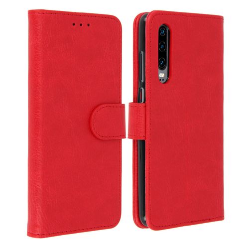 Housse Huawei P30 Étui Portefeuille Support Stand - Rouge