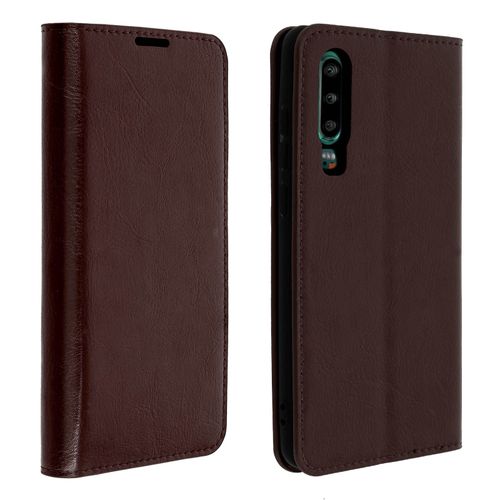 Étui Huawei P30 Housse Folio Cuir Support Vidéo Marron