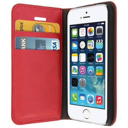 Étui Iphone 5 / 5s / Se En Cuir Veritable Et Finition Surpiqué - Rouge