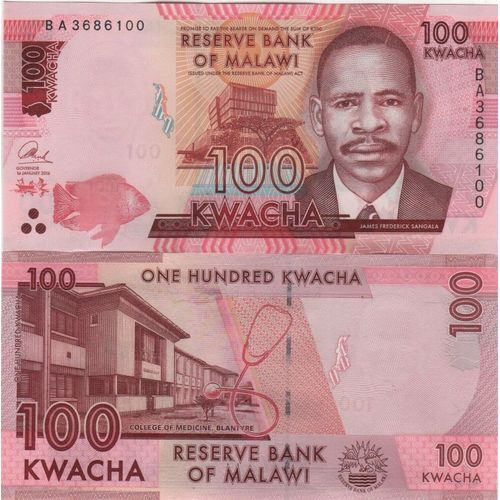 Billet De 100 Kwacha Du Malawi 2016 Neuf