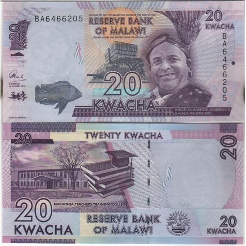Billet De 20 Kwanche Du Malawi De 2016 Neuf