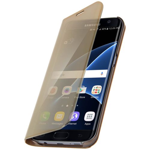Etui Galaxy S7 Edge Housse Clapet Flip Cover Miroir Or - Fonction Stand