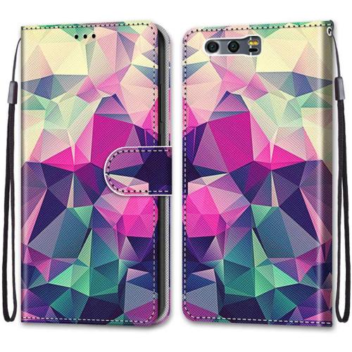 Coque En Pu Cuir Pour Huawei Honor 9 Étui Flip Cover Clapet De Protection Portefeuille Avec Motif Diamant Couleur Housse Magnétique Case Étui À Rabat Antichoc Cover Huawei Honor 9