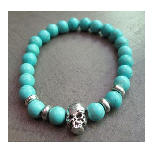 Bracelet Perle Bleu Crane Tete De Mort Rock Roll Homme Femme Ado